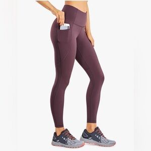CRZ YOGA Women's Naked Feeling Workout Leggings 25 Yoga Pants Pockets Plum